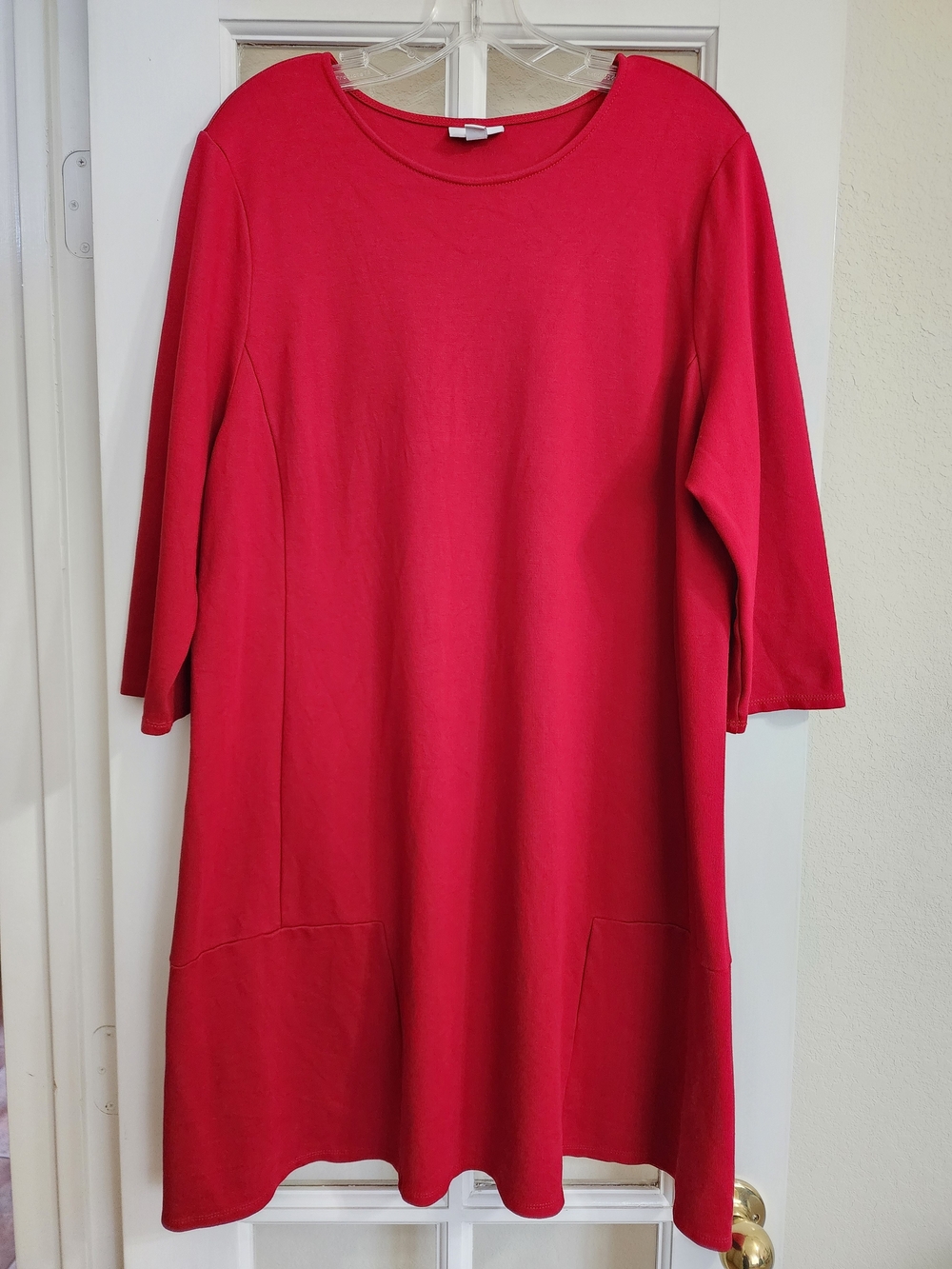 Pure J.Jill XL Red Ponte Knit Shift Dress 3/4 Sleeve Paneled